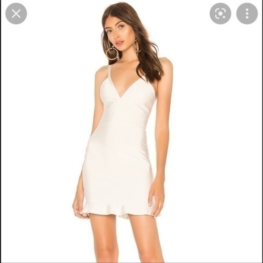 Revolve About Us White Body Con Ruffled Hem Mini Dress